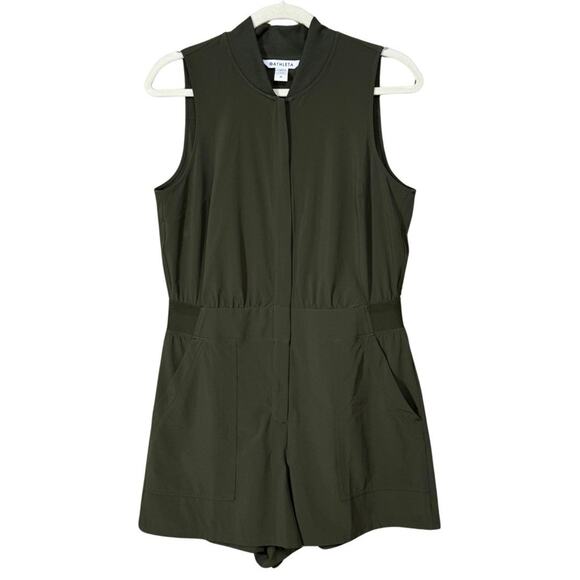 Athleta Pants - Athleta Brooklyn Utility Romper Size 10 Dark Olive Green Zip Front Pockets EUC